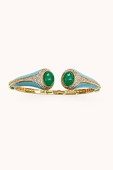 Gold Finish Green Stone Enameled Bangle
