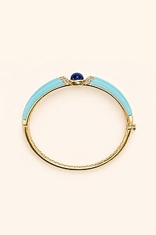 Gold Finish Blue Carved Stone Enameled Bangle