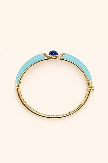 Gold Finish Blue Carved Stone Enameled Bangle