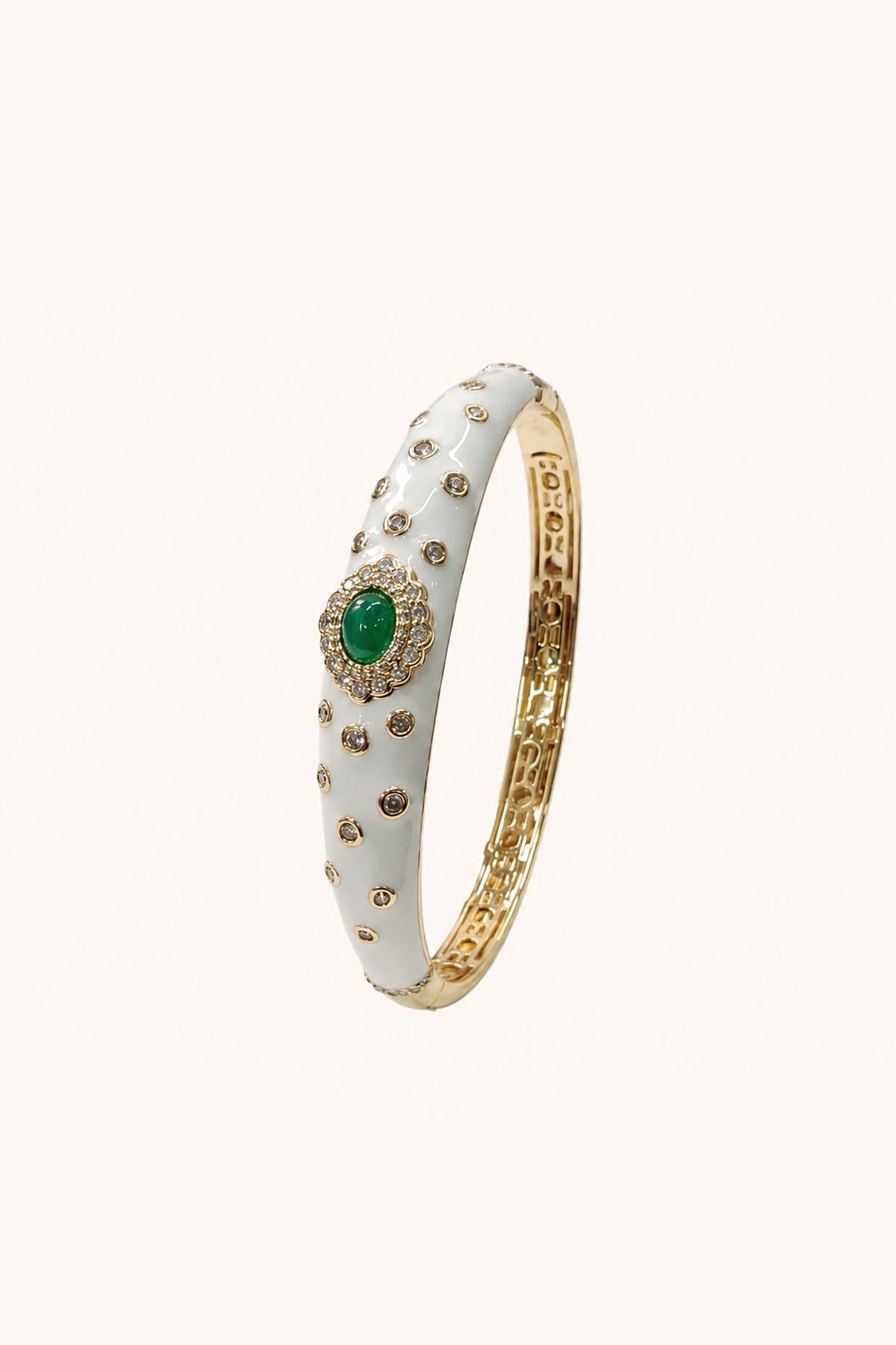 Gold Finish Green Semi-Precious Stone Enameled Bangle