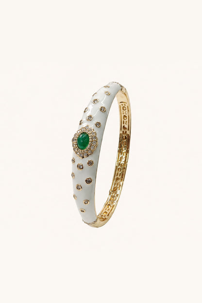 Gold Finish Green Semi-Precious Stone Enameled Bangle
