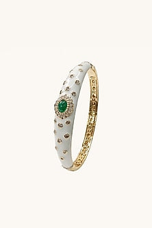 Gold Finish Green Semi-Precious Stone Enameled Bangle