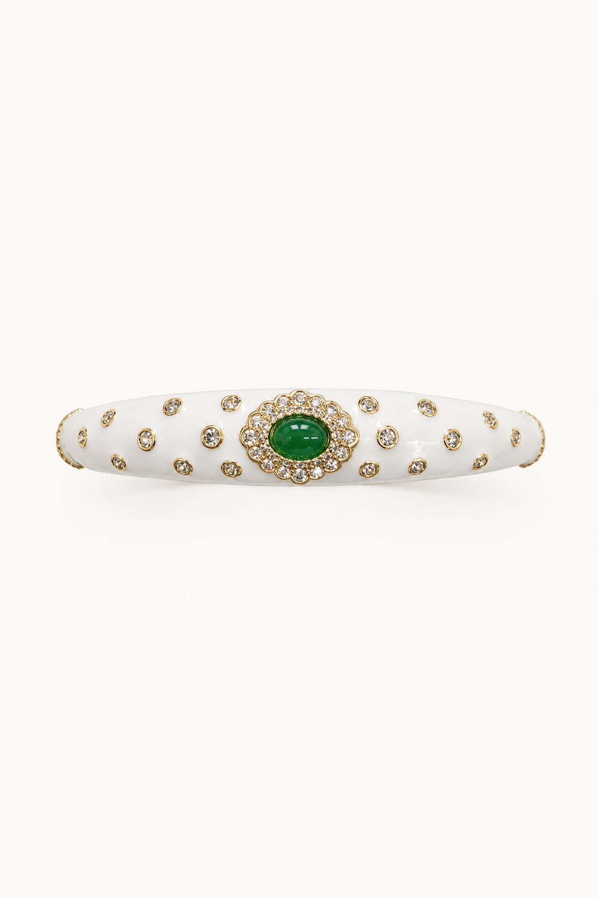 Gold Finish Green Semi-Precious Stone Enameled Bangle