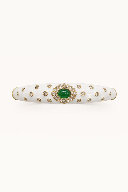 Gold Finish Green Semi-Precious Stone Enameled Bangle