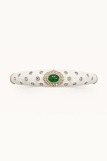Gold Finish Green Semi-Precious Stone Enameled Bangle