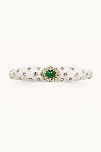 Gold Finish Green Semi-Precious Stone Enameled Bangle
