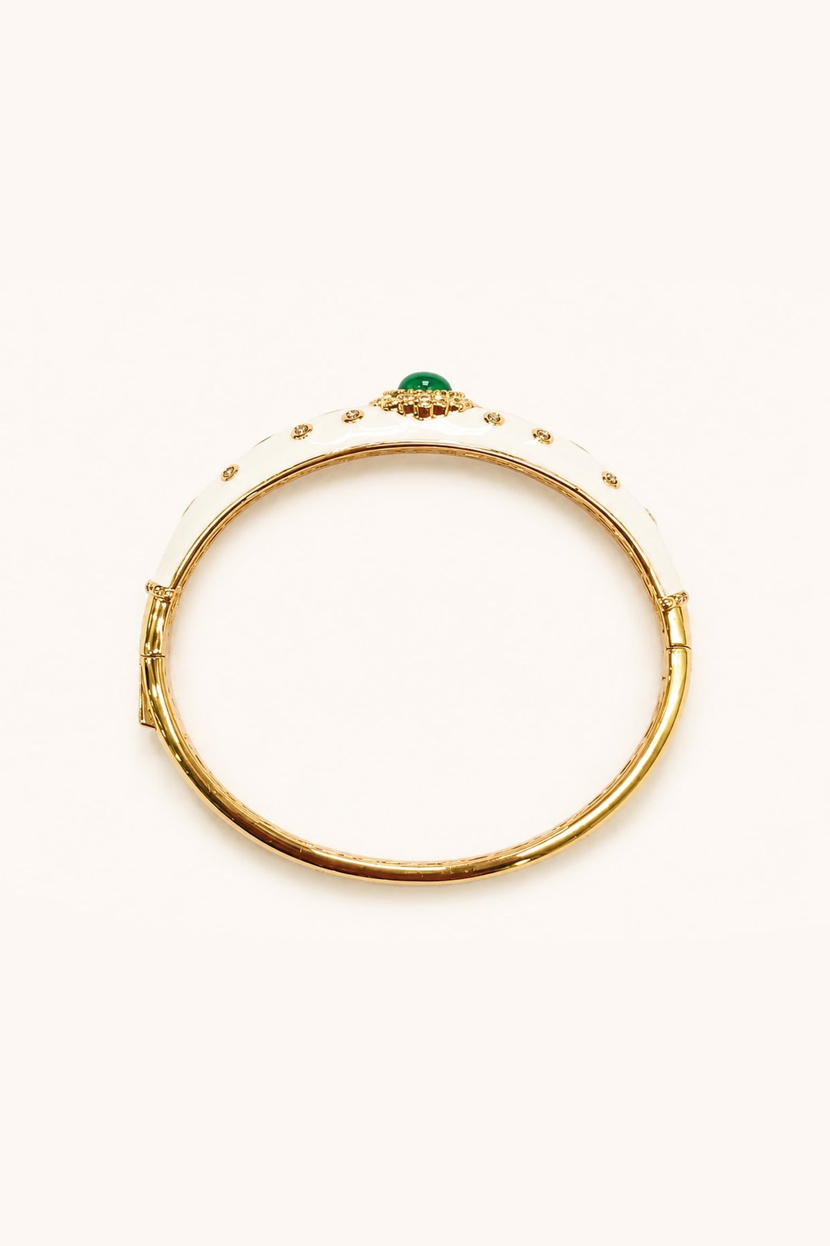 Gold Finish Green Semi-Precious Stone Enameled Bangle