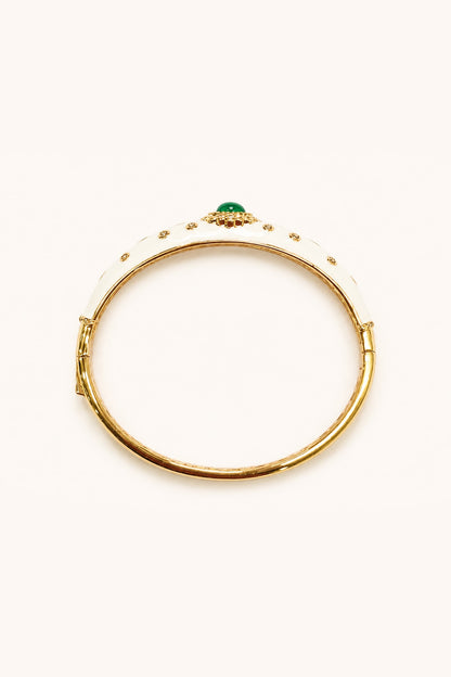 Gold Finish Green Semi-Precious Stone Enameled Bangle
