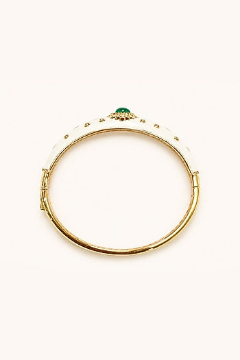 Gold Finish Green Semi-Precious Stone Enameled Bangle