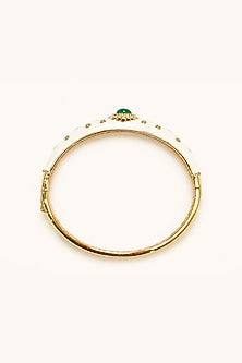 Gold Finish Green Semi-Precious Stone Enameled Bangle
