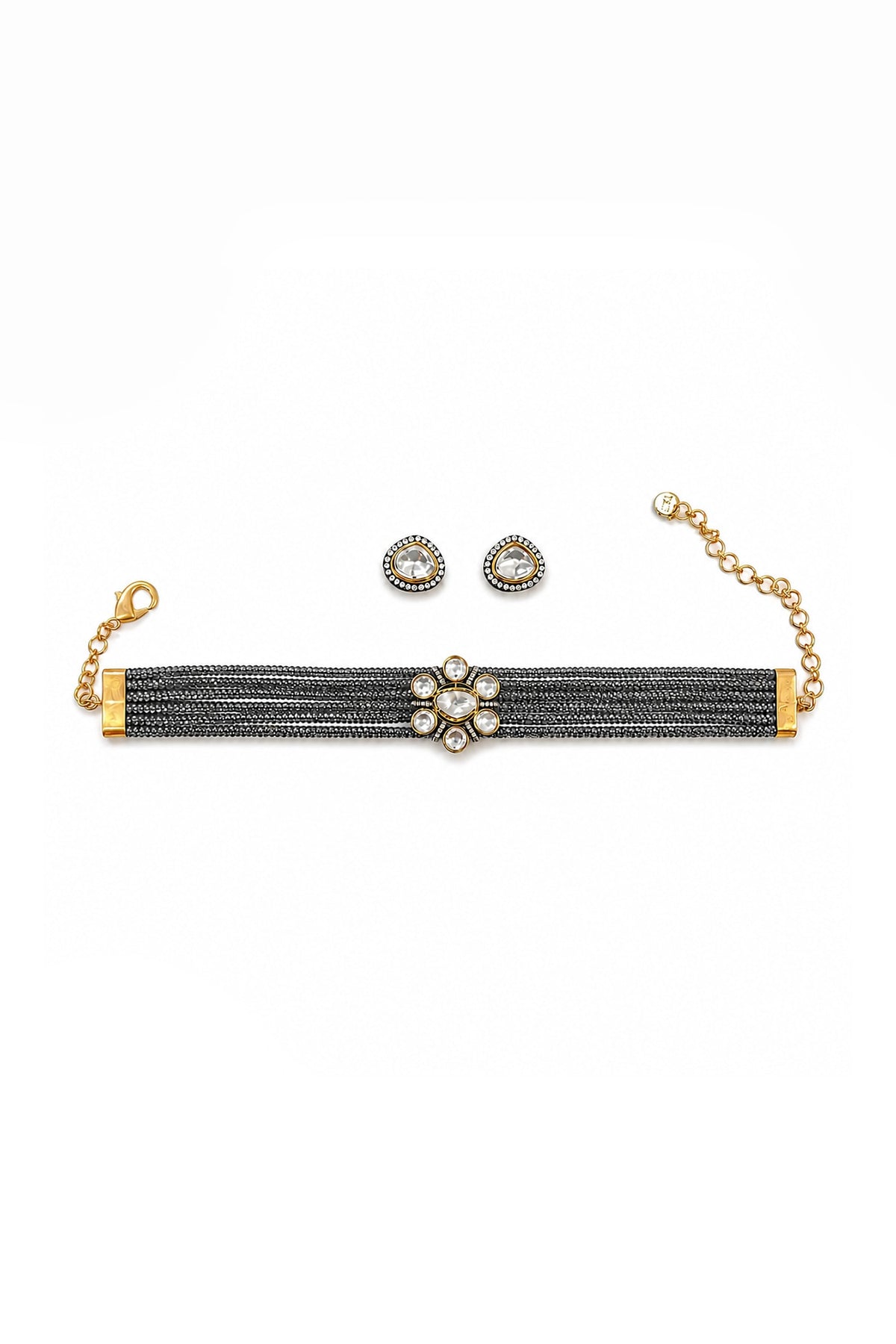 Two-Tone Finish Kundan Polki & Crystal Choker Necklace Set