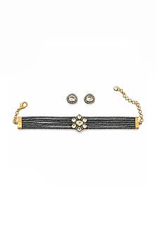 Two-Tone Finish Kundan Polki & Crystal Choker Necklace Set