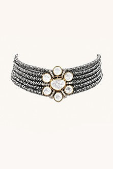 Two-Tone Finish Kundan Polki & Crystal Choker Necklace Set