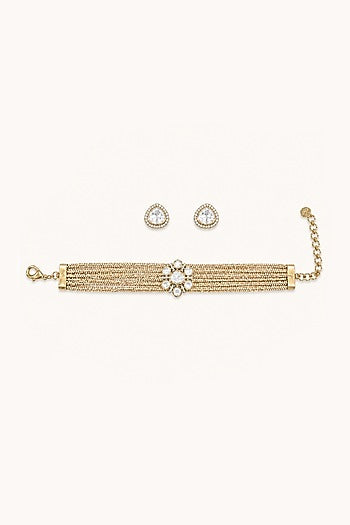 Two-Tone Finish Kundan Polki & Crystal Choker Necklace Set