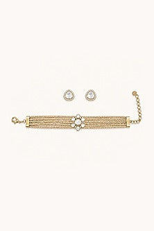 Two-Tone Finish Kundan Polki & Crystal Choker Necklace Set