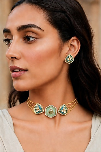 Gold Finish CZ Stone Choker Necklace Set
