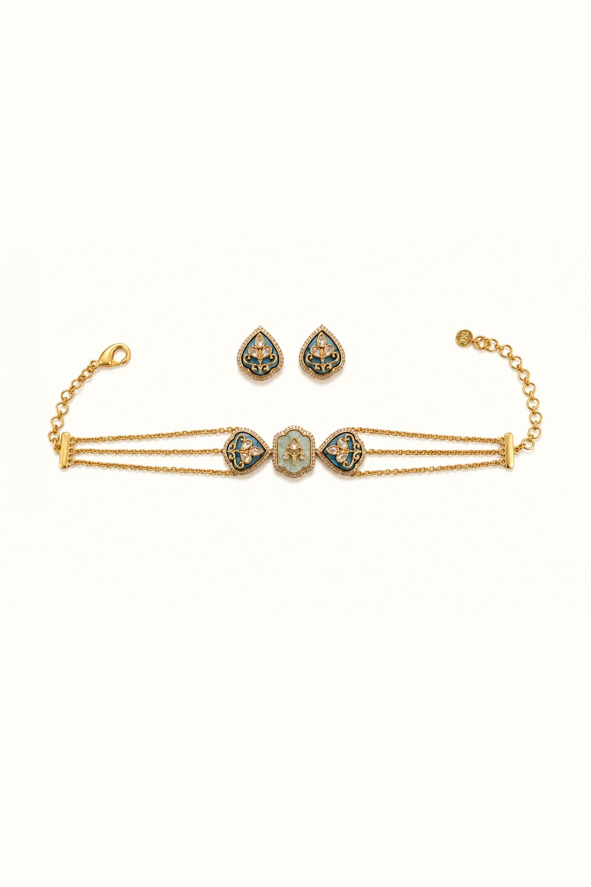 Gold Finish CZ Stone Choker Necklace Set