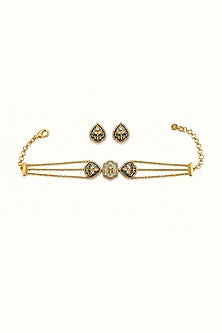 Gold Finish CZ Stone Choker Necklace Set