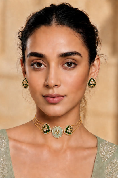 Gold Finish CZ Stone Choker Necklace Set