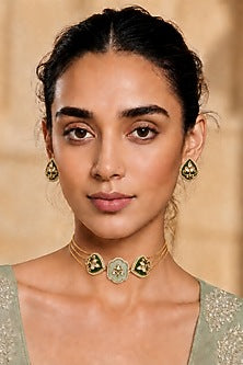 Gold Finish CZ Stone Choker Necklace Set