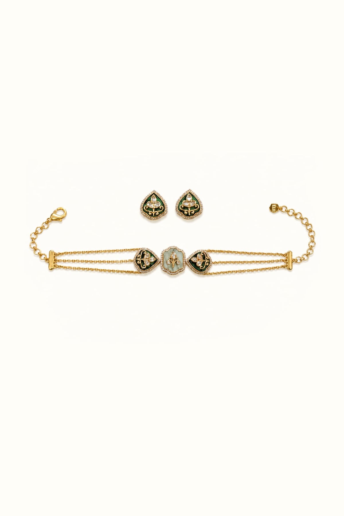 Gold Finish CZ Stone Choker Necklace Set