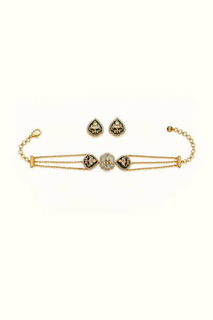 Gold Finish CZ Stone Choker Necklace Set