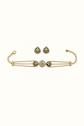 Gold Finish CZ Stone Choker Necklace Set