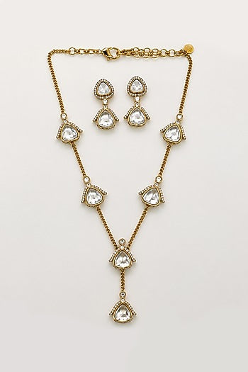 Gold Finish Imitation Polki Necklace Set