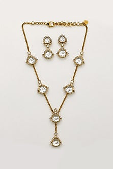 Gold Finish Imitation Polki Necklace Set