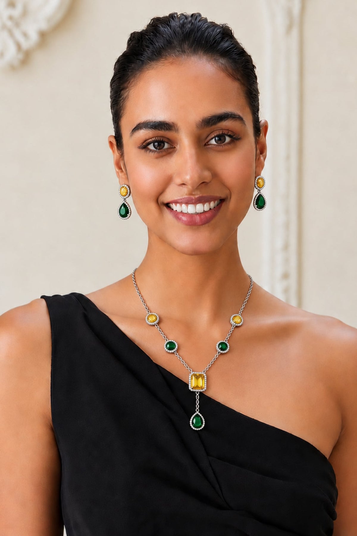 Gold Finish Multi-Colored Semi-Precious Stone Necklace Set