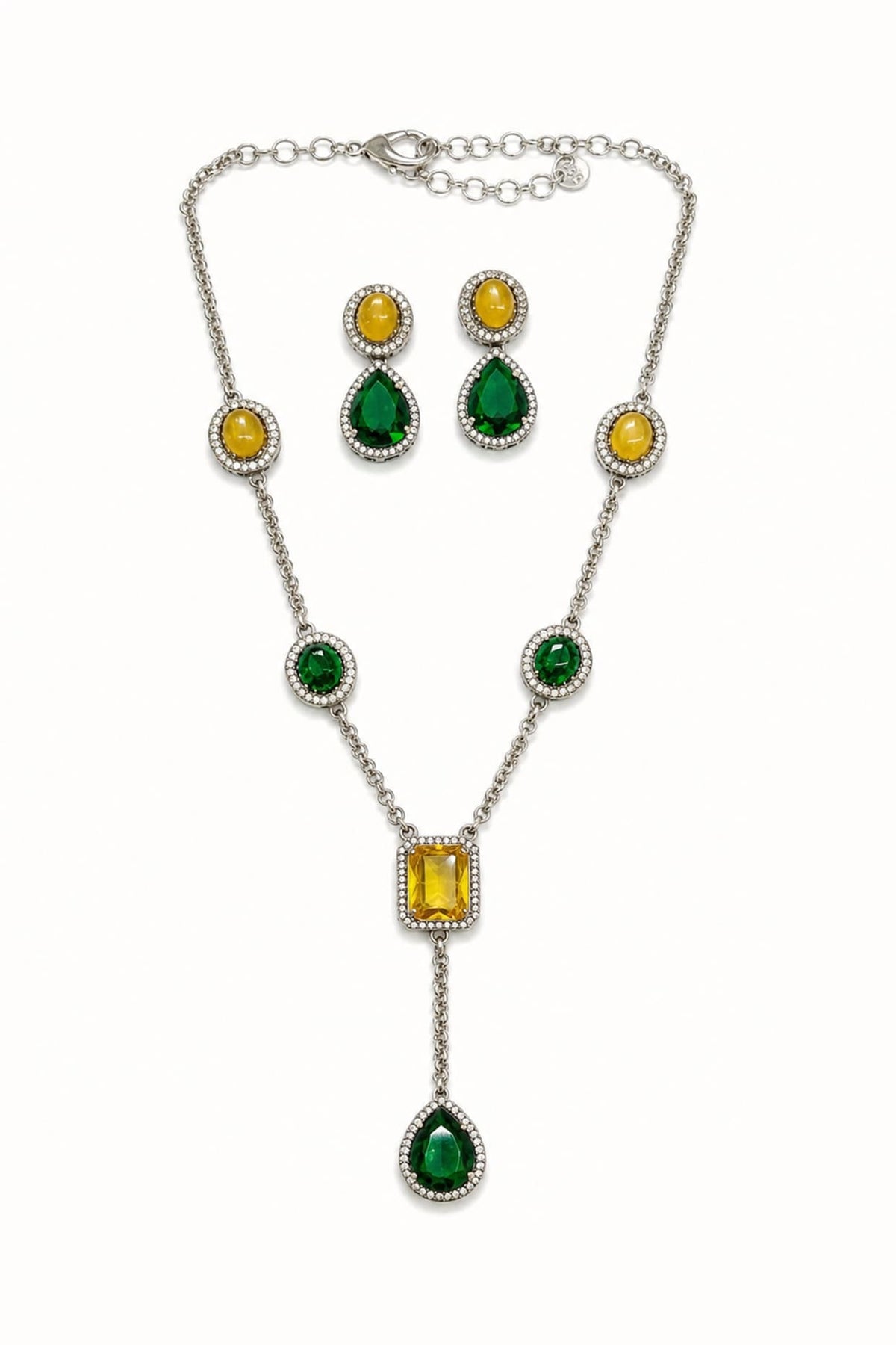 Gold Finish Multi-Colored Semi-Precious Stone Necklace Set