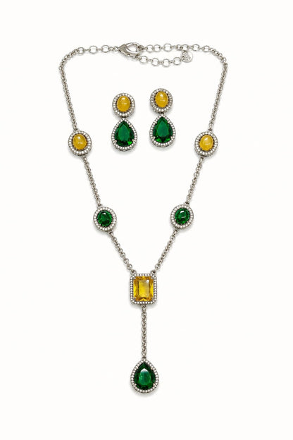 Gold Finish Multi-Colored Semi-Precious Stone Necklace Set