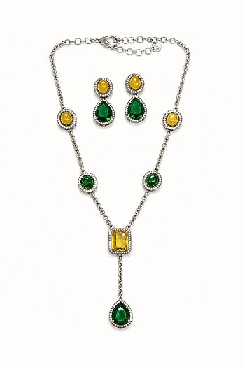 Gold Finish Multi-Colored Semi-Precious Stone Necklace Set