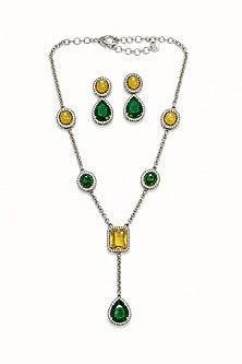 Gold Finish Multi-Colored Semi-Precious Stone Necklace Set