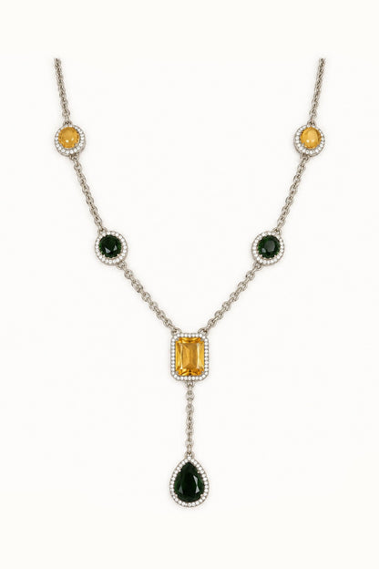 Gold Finish Multi-Colored Semi-Precious Stone Necklace Set