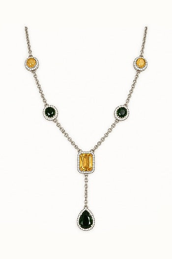 Gold Finish Multi-Colored Semi-Precious Stone Necklace Set