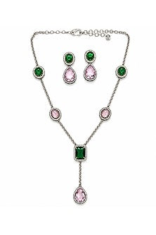 Gold Finish Multi-Colored Semi-Precious Stone Necklace Set