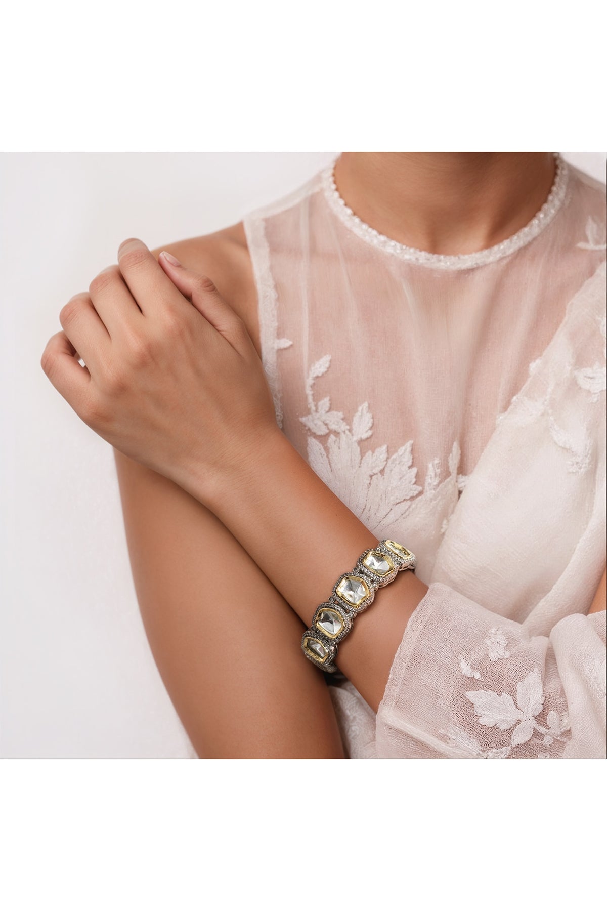 White Finish Imitation Kundan Polki Bangle