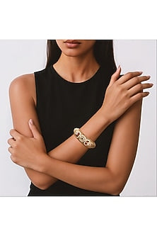 Gold Finish Kundan Polki & Ruby Temple Bangle