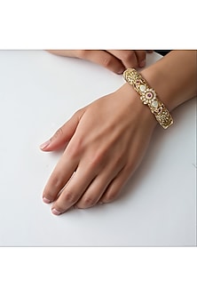 Gold Finish Kundan Polki & Ruby Temple Bangle