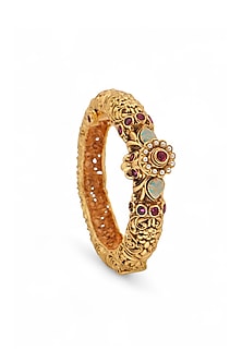 Gold Finish Kundan Polki & Ruby Temple Bangle