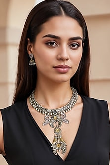 Two-Tone Finish Kundan Polki & Semi-Precious Stone Necklace Set