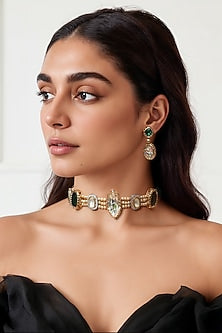 Gold Finish Swarovski Crystal Choker Necklace Set