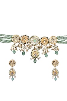 Gold Finish Kundan Polki & Semi-precious Stone Necklace Set