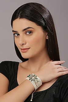 Gold Finish White Kundan Polki & Semi-Precious Stone Bracelet