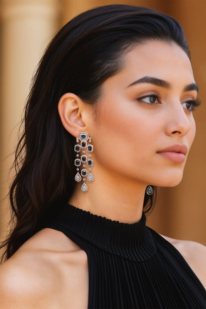 White Finish Blue CZ Stone Dangler Earrings