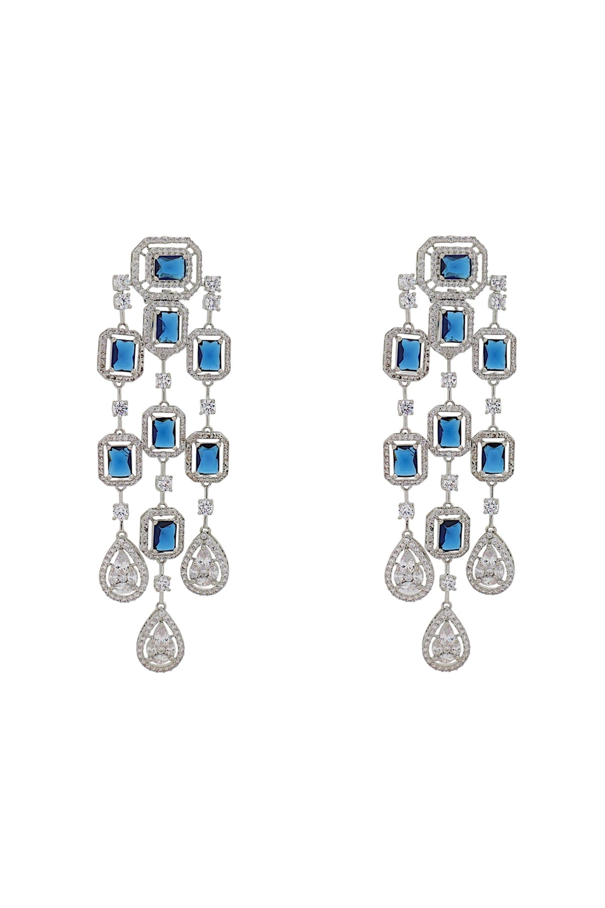 White Finish Blue CZ Stone Dangler Earrings