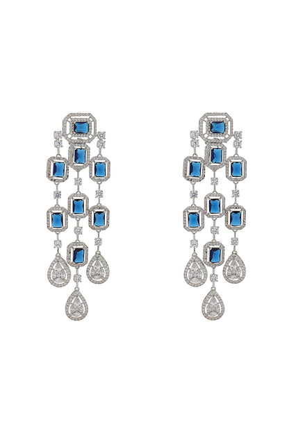 White Finish Blue CZ Stone Dangler Earrings