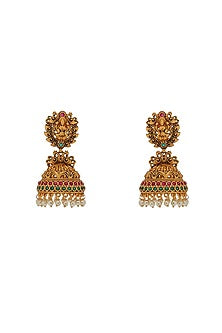 Gold Finish Faux Pearl Temple Jhumka Earrings