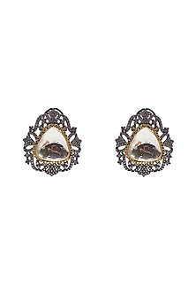 Two Tone Finish Semi-Precious Stone Stud Earrings